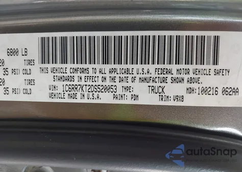 2013 Ram 1500 Express z USA, uszkodzony, nr VIN 1C6RR7KT2DS520053